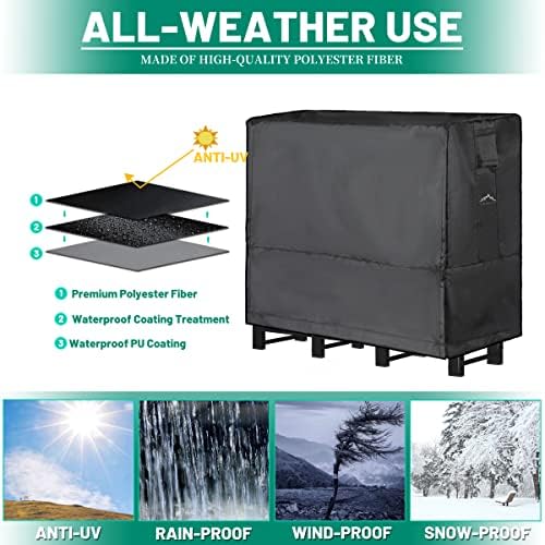 Himal 4ft Waterproof Firewood Cover, Heavy Duty 600D Oxford Outdoor Storage Wood Rack Cover with Buckle (Log Rack not Included)