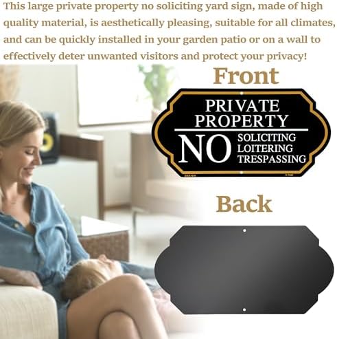 Large Private Property No Soliciting Yard Sign - Elegant Black with UV Protection, 14x7 Inch/35 inch Height, Durable Aluminum with Fiberglass Stake, Weatherproof, Easy-Install for Lawns and Gardens (2-Pack)