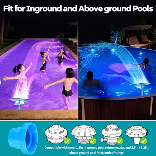 Pool Fountain for Above and Inground Pools, Solar Pool Sprinkler Fountain with 9 Color LED Lights and 5 Modes, 360° Adjustable Dual Spray Pool Waterfall Pool Cooler Pool Accessories Pool Decor, Blue