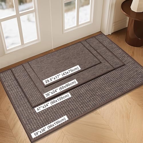LEKEEPGO Door Mat 24"x36", Non Slip Door Mat Indoor Entrance, Rubber Backing Front Indoor Door mat Washable Absorbent Low-Profile Entryway Entry Resist Dirt Inside Door Mats, Brown