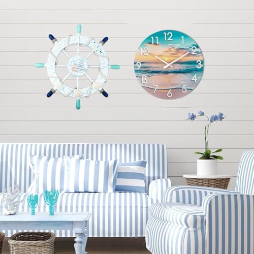 Outdoor Clock Waterproof, Beach Coastal Indoor Outdoor Wall Clocks for Patio Pool Garden Home Decor -12 Inch,Blue