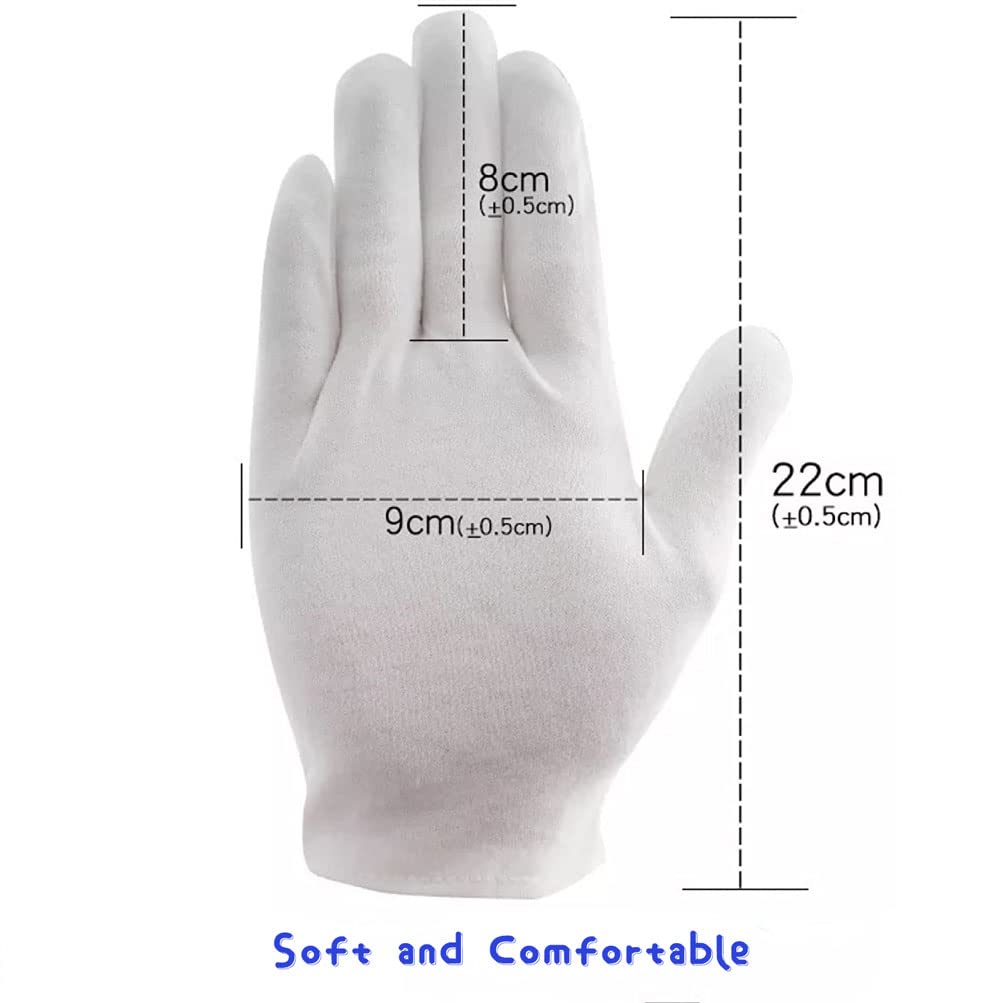 48 Pcs (24Pairs) White Cotton Gloves for Dry Hand Moisturizing Cosmetic Eczema Hand Spa and Coin Jewelry Inspection Soft, Breathable, Washable & Stretchy Cloth Checking Gloves,Serving Gloves
