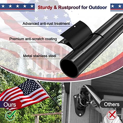 Flag Pole with American Flag - Tangle Free Flag Poles for Outside House with 3x5 Embroidered US Flags,Flagpole Holder Bracket - 5ft Heavy Duty Outdoor Flag Pole Kit for Porch - Black