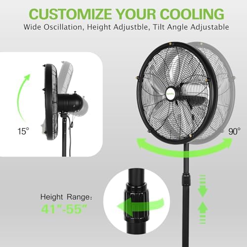 hykolity 18 inch Oscillating High-Velocity Outdoor Pedestal Misting Fan, 3-Speed Patio Fans for Outside, Adjustable Height, 120° Oscillation, Waterproof, Industrial Fan for Outdoor