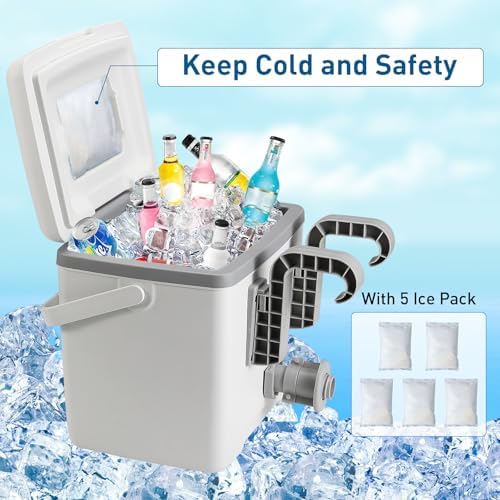 13.74 Qt Pool Cooler for Above Ground Pools, with 5 Ice Pack, Hard Cooler with Handle, Portable Above Ground Pool Accessories,Cans Keep Cold for 1-3 Days, Suitable for Poolside,Camping, Fishing