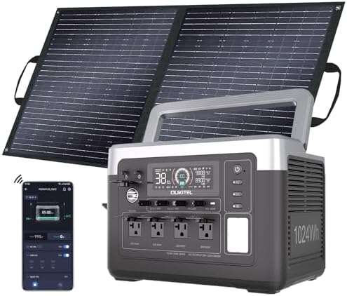 OUKITEL P1000 Plus 1800W/1024Wh Power Station with 100W Solar Panel, 1200W Fast Charging, Solar Generator with 4 AC Outlets (3600W Peak), APP Control Battery Backup for Home, Camping & RVs