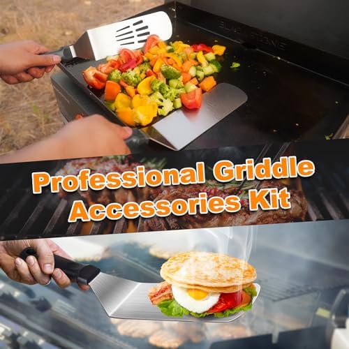 Griddle Accessories for Blackstone with Smashed Burger Press,19Pcs Griddle Accessories kit for Hibachi, Enlarged Grill Spatula, Salt and Pepper Shakers, Grill Black Tools Set