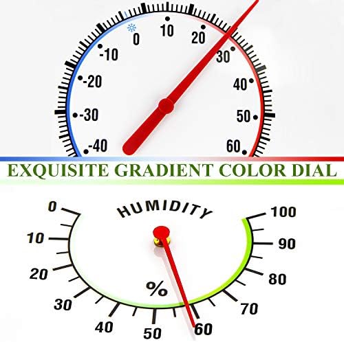Circrane 13.25 Inch Round Thermometer with Hygrometer, Large Indoor Wall Patio Bimetal Weather Thermometer, No Battery Required, White
