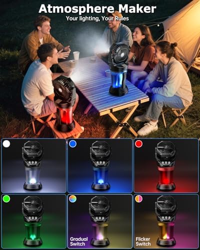 Misting Fan, Portable Misting Fan with 2L Water Tank, 30000mAh Battery, 180° Adjustable, 4 Speeds & 4 Mist Modes (Continuous/3S/5S/7S),4 LED Base Lights Remote Control for Outdoor Patio Camping