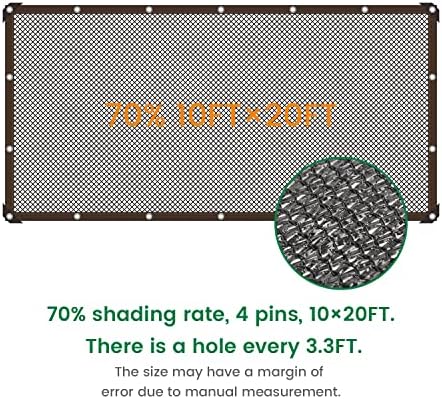 70% 10 X 20 FT Black Shade Cloth, Outdoor Sunblock Shade Cloth with Grommets, Durable Sun Shade Netting Shading Antifreezing for Patio, Garden, Plants Cover, Greenhouse, Barns, Dog Kennel