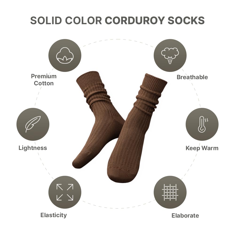 HOMSSEM Ribbed Socks Women Cozy Socks – 5 Pair Cute Womens Crew Socks (B. Scent of Wood)