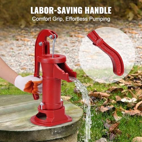 VEVOR Antique Well Hand Pitcher Pump, 25 ft Max Lift, Cast Iron Manual Hand Water Pump with Ergonomic Handle G1-5/8" Easy Installation, Old Fashioned for Outdoor Home Yard Garden Pond Farm