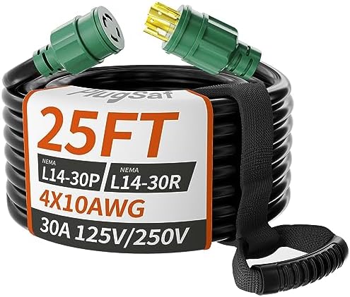 25FT 30 Amp Generator Extension Cord 4 Prong, NEMA L14-30P/L14-30R 10 Gauge STW 125/250V Twist Lock Generator Cord Heavy Duty, Black ETL Listed