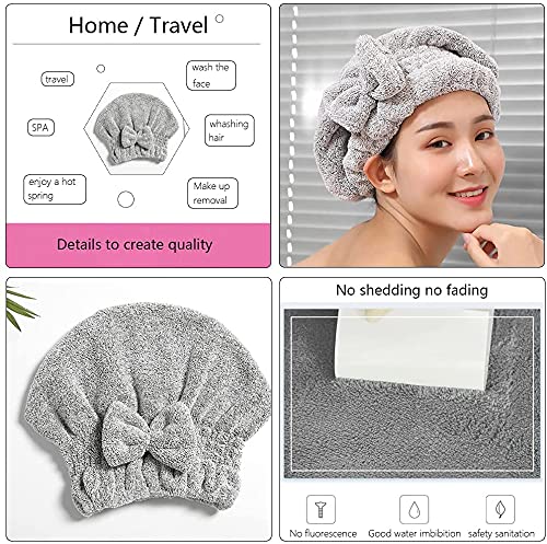 SportMore Microfiber Hair Towel Wrap, Soft Absorbent & Quick Drying Cap Set for Curly Thick Hair, Women & Girls - 2 Pcs (Stripe & Gray)