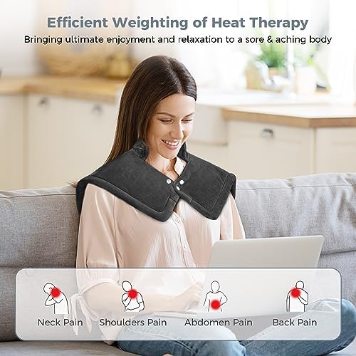 NOWWISH Heating Pad for Neck and Shoulders Pain Relief, 2lb Weighted Electric Heating Pad with 10 Heat Levels and Auto Shut Off, Large Heated Wrap, Birthday Gifts for Women Men, 17"x23", Black