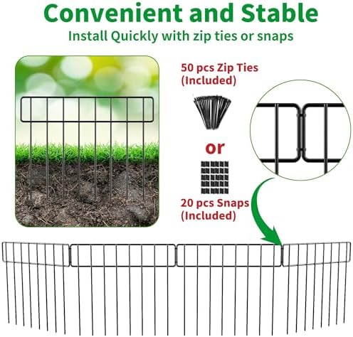 20Ft(L) X 13Inch(H) Animal Barrier Fence, 14 Pack Garden Fence, Metal Garden Edging Fence Border, No Dig Fencing for Dog Rabbits Ground Stakes Defense and Outdoor Patio Fence Extension