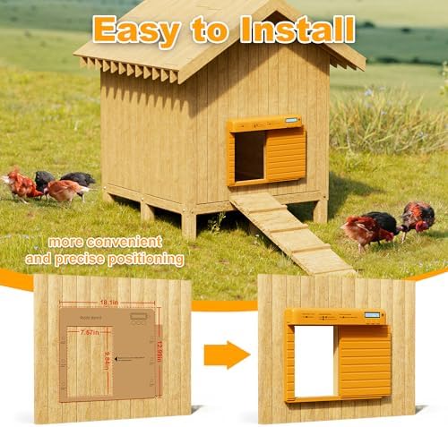 Automatic Chicken Coop Door Battery Powered with Timer & Light Sensor, LCD Display Chicken Coop Door with Timer & Light Sensor, Auto Chicken Door with Anti-Pinch Feature