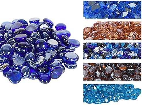 GasSaf Blue Fire Glass Beads for Outdoor Fire Pit, Fireplace, Replaces Existing Gas Logs & Lava Rocks, 3/4 Inch Glass(10 Pound)(Cobalt Blue)
