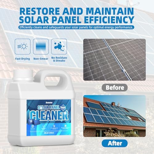 Solar Panel Cleaner 32oz (Makes 150 Gallons) - 20X Strength Super Concentrated Glass & Solar Panel Cleaning, Industrial Grade Streak-Free Fast Dry Remove Oils, Water Spots, Dust, Droppings