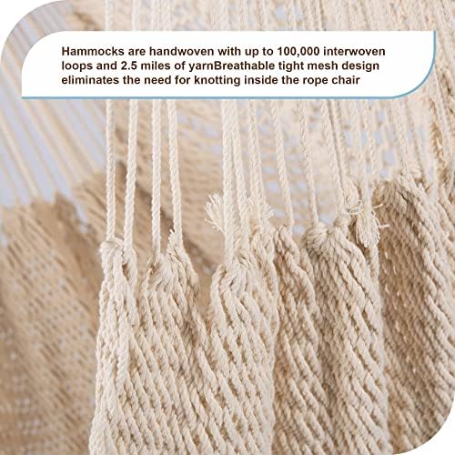 Lazy Daze Hammocks Chair Caribbean Hanging Rope Weaving Chair with 40" Hardwood Spreader Bar and Soft-Spun Cotton Rope for Indoor/Outdoor Backyard & Living Room, Max 300 LBS, Natural