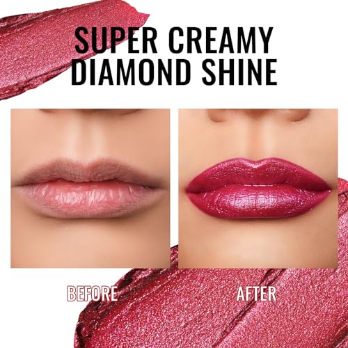 Oulac Shimmer Lipstick for Women, Infinity High Shine Finish, Hydrating Lip Color Infused with Damask Rose Oil for All-Day Comfort, Gluten-Free Vegan Beauty, D03 Soirée Red