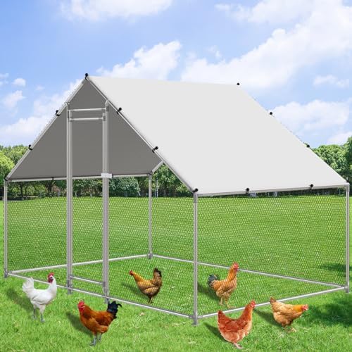 Large Metal Chicken Coop Walk-in Poultry Cage Hen Duck Run House with Waterproof & Anti-UV Cover Galvanized Rabbits Habitat Spire Shaped Cage for Outdoor Yard Farm Use