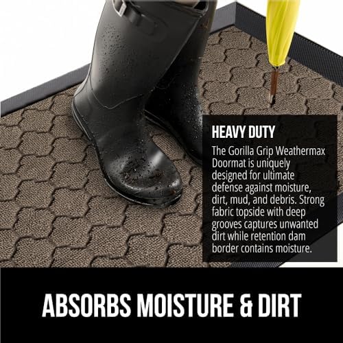 GORILLA GRIP 100% Waterproof All-Season WeatherMax Doormat, Durable Natural Rubber, Stain and Fade Resistant, Low Profile, Indoor Outdoor Doormats, Easy Clean Patio Entry Mat, 17x29, Latte Quatrefoil