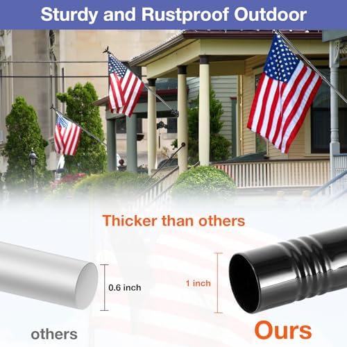 6FT Flag Pole Kit for House with Holder Bracket, Upgrade Stainless Steel Tangle Free Flagpole, Heavy Duty House Flag Pole Kit for 3x5 American Flag for Outside Porch,Outdoor,Boat (Black)