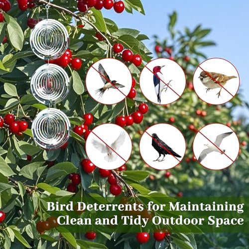 Bird Deterren for Outside Patio, High Reflective Round Bird Scare Devices Wind Spinners Outdoor Decor, 3D Mirror Bird Reflectors to Keep Swallows Sparrow Away Garden Porch Pool Windows