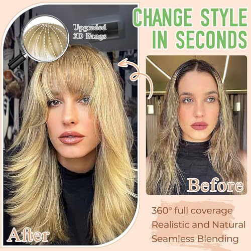 Cephermer Bangs Hair Clip in Bangs 360°3D Cover Hair Topper Synthetic HairPieces for Women Ash Blonde Wispy Fake Bangs Toppers for Daily Wear