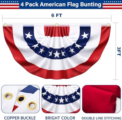 3x6 Ft 4 Pack American Pleated Bunting Fan Flags, Patriotic Half Fan Banner American Flag Decoration Bunting for Outside Red White and Blue Decor Independence Day Memorial Day 4th of july Decorations