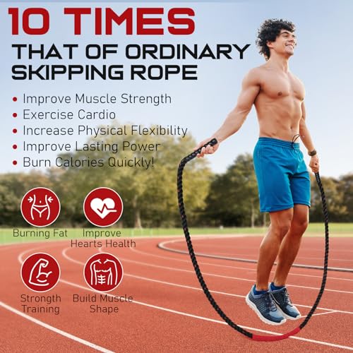 Jump Rope, 3LB Weighted Jump Rope for Fitness, 9.8ft Heavy Jumping Ropes for Exercise, Adult Workout Rope for Men & Women Improve Strength, Skipping Rope for Gym Training, Home Workout