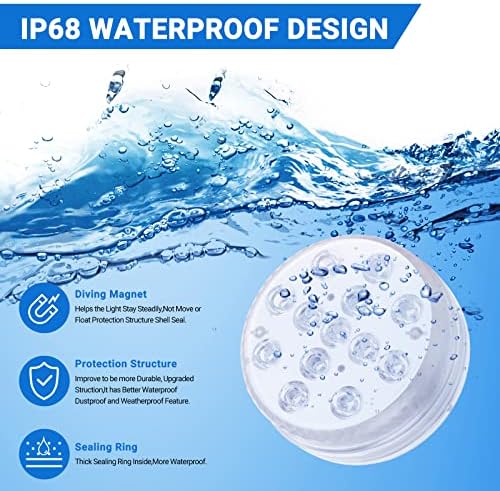 LOFTEK Submersible LED Lights with Remote, 13 LED Pool Lights for Inground Above Ground Pool with Magnets &Suction Cups,16 Color Changing Underwater Light for Ponds Battery Operated, 2 Pack