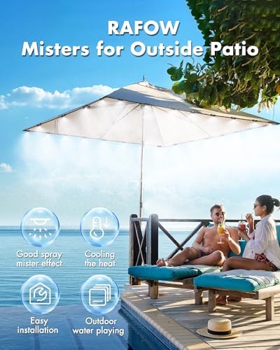 Misters for Outside Patio with Water Filter - 80Ft(24.5M) Misting System Line 30 Brass Mist Nozzles Brass Adapter(3/4") Patio Misters for Cooling Outdoor Greenhouse Backyard Porch Garden Party Pool
