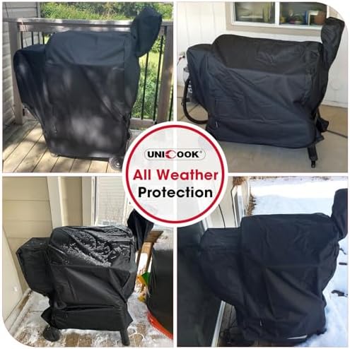 Unicook Pellet Grill Cover Compatible with Traeger Pro 22 Series & Pro 575, Heavy Duty Waterproof BBQ Grill Cover, Weather Resistant Outdoor Wood Pellet Smoker Protector, Black