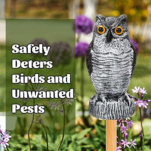 Ezoon 3 Pack Owl Decoy to Scare Birds Away, Fake Owl Scarecrows, Pigeon Deterrent, Plastic Owl Statue for Outdoor Garden Yard
