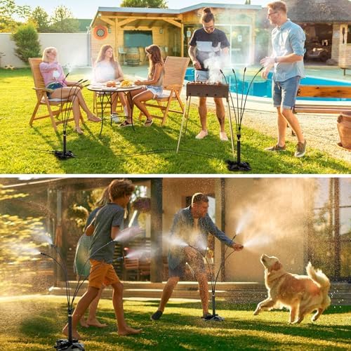 Standing Misters for Outside Patio - Portable Misting System for Cooling Outdoor 26.5Ft Stand Misting Line with 31.5 Inch Height Water Mister for Garden Yard BBQ Party Pool Water Playing Sprinklers