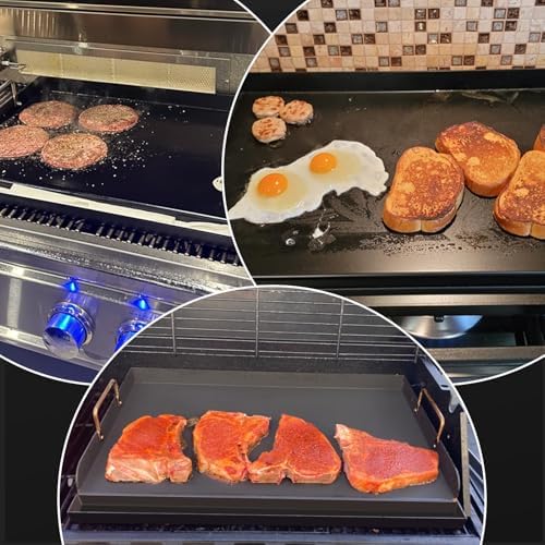 Utheer 17" x 13" Nano-Ceramic Nonstick Griddle for Gas & Charcoal Grills – Universal Flat Top Griddle with Grease Groove/Reinforced Ridges/High Sidewalls, Perfect for Healthy Cooking,Parties & Camping