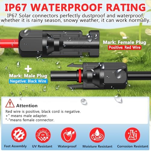 2x50 Feet Solar Panel Extension Cable- 10AWG Solar Cable Solar Panel Cable with Female and Male Waterproof Connectors for RV, Photovoltaic Systems