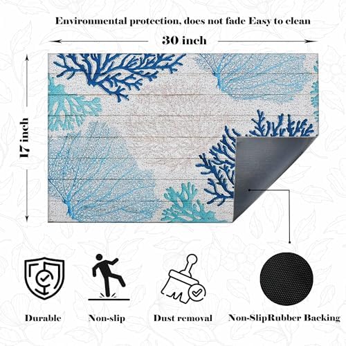 Blue Beach Door Mat - Beach Coastal Outdoor Welcome Mat, Nautical Door Mat, Beach House Decor, Coastal Ocean Bathroom Decor, Coastal Outdoor Decor, 17x30 Inch