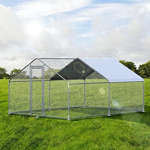 Chicken Coop Large Metal House Chickens Pen Outdoor for More Than Chickens Poultry Cage with Waterproof Cover for Rabbits Duck Walk-in Chicken Runs for Yard with Cover Outdoor