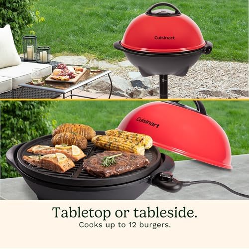 Cuisinart Indoor/Outdoor Electric Grill, 2-in-1 Portable BBQ with Nonstick Cooking Surface, Electric Grill Outdoor with Adjustable Heat, Stand/Tabletop Options for Cookouts, Barbecues, Small Spaces