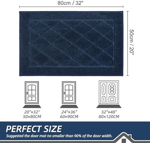 BEQHAUSE Dirt Trapper Door Mat 20" x 32", Doormat Non-Slip Entryway Rugs Washable, Dog Door Mat Stain Resistant and Absorbent Welcome Floor Mat for Front Back Door, Muddy Wet Shoes & Paws, Navy Blue