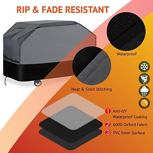 Heavy Duty Grill Cover 76 Inch, 600D Oxford Water Resistant UV & Fade Resistant BBQ Cover for Weber Char-Broil Dyna Glo Nexgrill Charcoal Gas Grill (76”W x 28”D x 46”H, Gray/Black)