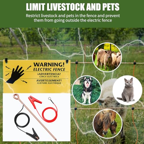 Electric Fence Wire - Grounding Rod, Connect The Energizer and Electric Fence Charger Solar Powered, Solar Electric Fence Lead Wire with Alligator Clip, for Generator Electric Fence