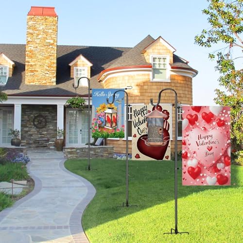 Garden Flag Stand for Outdoor,Heavy Duty Garden Flag Holder for 12x18 Flags, 46 Inches Gaden Flag Pole with Shepherd Hooks for Patio and Yard Decorations