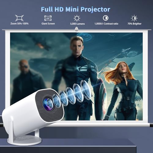 Sucetiho Mini Projector with WiFi and Bluetooth, Portable Outdoor Movie Projector Supports 4K/8K with Android System, Smart Proyector for Home Theater, Business Presentation, Gmaing