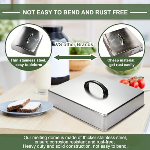 2pcs Rectangular Basting Cover, Stainless Steel Cheese Melting Dome Steaming Cover Lid, Commercial Grade Heavy Duty Griddle Grill Accessories for Flat Top Grill Cooking