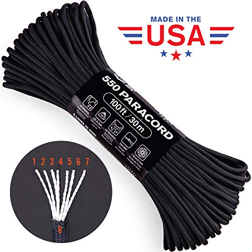 Atwood Rope MFG 550 Paracord 100 Feet 7-Strand Core Nylon Parachute Cord Outside Survival Gear Made in USA | Lanyards, Bracelets, Handle Wraps, Keychain (Pink)