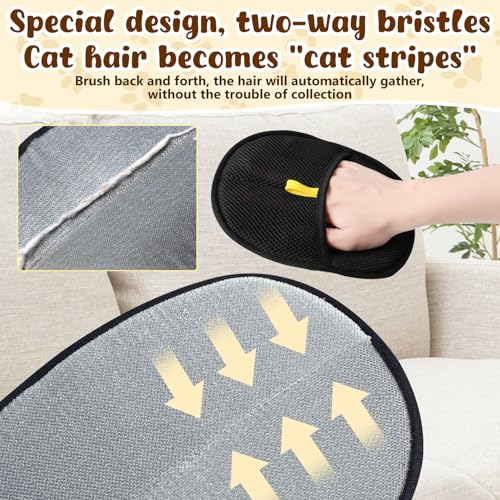 2Pcs Pet Hair Remover Glove,Static Pet Removal Gloves,Cat Grooming Gloves for Hair Removal,Reusable Double Sided Pet Hair Remover,for Couch,Furniture,Carpet,Curtain